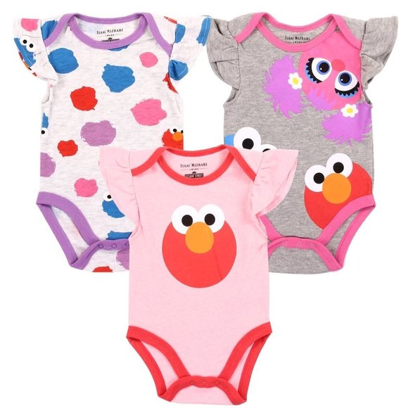 Sesame STREET Girls Newborn 3-Pack Bodysuits - Picture 1 of 1